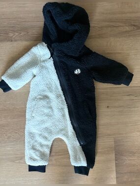 Mini Rodini Two-Tone Sherpa One-Piece - Black & Cream